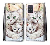 Mo-Somnus Funda para Samsung Galaxy A71 5G, Funda Cartera Funda Libro Caso Piel PU con Tapa Magnético Billetera Flip Carcasa Cuero [Protección Completa] [Ranura para Tarjeta] (Gatos 2)