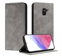 Mo-Somnus Funda para Samsung Galaxy A8 2018, Funda Carcasa de Cuero para Samsung A8 2018, Premium Cuero Billetera Flip Protectora Carcasa Magnético con Cáscara de TPU, Ranura para Tarjeta (Gris)