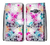 Mo-Somnus Funda para Samsung Galaxy J1 2016, Funda Cartera Funda Libro Caso Piel PU con Tapa Magnético Billetera Flip Carcasa Cuero [Protección Completa] [Ranura para Tarjeta] (Flor 1)