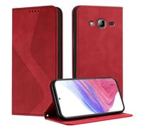 Mo-Somnus Funda para Samsung Galaxy J310, Funda Carcasa de Cuero para Samsung J3 2016, Premium Cuero Billetera Flip Protectora Carcasa Magnético con Cáscara de TPU, Ranura para Tarjeta (Rojo)