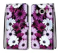 Mo-Somnus Funda para Samsung Galaxy J7 2016 / J710, Funda Cartera Funda Libro Caso Piel PU con Tapa Magnético Billetera Flip Carcasa Cuero [Protección Completa] [Ranura para Tarjeta] (Flor 2)