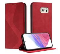 Mo-Somnus Funda para Samsung Galaxy S6 Edge, Funda Carcasa de Cuero para Samsung S6 Edge, Premium Cuero Billetera Flip Protectora Carcasa Magnético con Cáscara de TPU, Ranura para Tarjeta (Rojo)