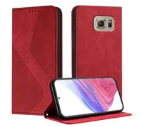 Mo-Somnus Funda para Samsung Galaxy S6, Funda Carcasa de Cuero para Samsung S6, Premium Cuero Billetera Flip Protectora Carcasa Magnético con Cáscara de TPU, Ranura para Tarjeta (Rojo)