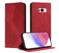 Mo-Somnus Funda para Samsung Galaxy S8 Plus, Funda Carcasa de Cuero para Samsung S8 Plus, Premium Cuero Billetera Flip Protectora Carcasa Magnético con Cáscara de TPU, Ranura para Tarjeta (Rojo)