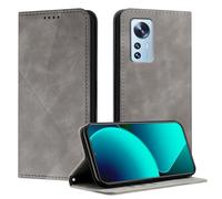 Mo-Somnus Funda para Xiaomi mi 12 / Xiaomi mi 12X, Funda Carcasa de Cuero para mi 12X, Premium Cuero Billetera Flip Protectora Carcasa Magnético con Cáscara de TPU, Ranura para Tarjeta (Gris)