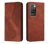 Mo-Somnus Funda para Xiaomi Redmi 10/Redmi 10 2022/Redmi 10 Prime,Funda Carcasa de Cuero con Tapa Flip Case, Cuero Billetera Flip Carcasa Magnético con Cáscara de TPU, Ranura para Tarjeta (Marrón)
