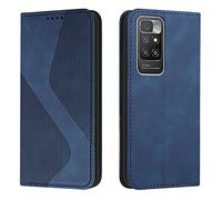 Mo-Somnus Funda para Xiaomi Redmi 10/Redmi 10 2022/Redmi 10 Prime,Funda Carcasa de Cuero con Tapa Flip Case, Cuero Billetera Flip Carcasa Magnético con Cáscara de TPU, Ranura para Tarjeta (Azul)