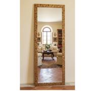 MO.WA Espejo de Pared Largo Moderno, Espejo de Pared 55 x 145 cm, Marco de Madera Oro Antiguo, Fabricado en Italia, Gran Espejo de Figura Entera Dorado