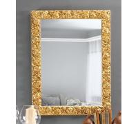 MO.WA Espejo de Pared rectanguar Pan de Oro 62x82, Espejo Marco de Madera con Rosas, Espejo Dorado Hecho a Mano, Made in Italy, Espejo Clasico Oro
