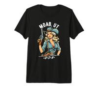 Moab Utah USA Cowgirl con diseño de Pistola Estilo Occidental Camiseta Premium