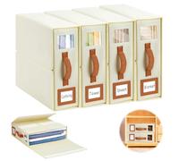 MOAMUN 4 Organizador Sabanas, Plegable Organizador Armario Ropa Organizer Cajas Organizadoras con Etiquetas y Ventana, Cajas Organizadoras Armarios para Fundas Nórdicas Toallas Mantas