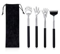 MOAMUN Rascador Trasero, 4 Piezas Extensible Rascador de Espalda, Masajeador de Espalda Acero Inoxidable Telescópica con Asas de Goma Rastrillo Garra de águila Garra de Oso Garra Fantasma