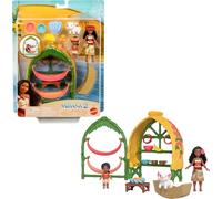 Mattel Disney Moana 2 Toys, Moana & Simea Village Home Playset con 2 muñecas pequeñas, figura de Pua y 15 accesorios