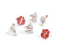 Moana - Juego de pendientes de plata de ley para niñas, 3 pares de aretes con diseño de flor, gato y gallo