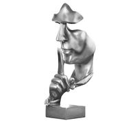 Moaobooh Escultura decorativa, silencio es estatua dorada, figuras decorativas, adorno para el hogar, escultura de resina sintética, adorno creativo, decoración de mesa (plata)