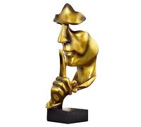 Moaobooh Escultura decorativa, silencio es estatua dorada, figuras decorativas, adorno para el hogar, escultura de resina sintética, adorno creativo, decoración de mesa (dorado)
