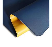 moaupr Almohadilla De Escritorio De Doble Cara, Alfombrilla De Escritorio De Oficina, Resistente Al Agua, Accesorios De Protector De Escritorio De Cuero De PU Azul + Amarillo 45x150cm/17.72x59.06in