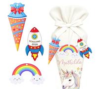 MOAZIFI 3 unidades de madera colgante bolsa escolar, cohetes arco iris y colgante, escolares 2026 niña niño decoración de escolarización, bonita decoración para el comienzo de la escuela, el mejor