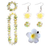 MOAZIFI 5 cadenas de flores decorativas pendientes pinzas para el pelo, traje hawaiano para mujer, cadenas de flores hawaiano, guirnalda de flores para hawaiano, disfraz hawaiano para mujer,