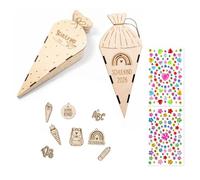 MOAZIFI Bolsa escolar para niños y niñas, juego de madera - Bolsa de azúcar para pintar - Bolsa escolar para hermanos pequeños 25 cm con brillantes y colgantes - Mini regalo para comienzo escolar 2026