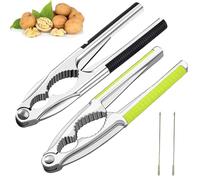 MOAZIFI Juego de 4 cascanueces de metal con mango negro y verde y 2 picadores de nueces para avellanas, nueces de Brasil, cangrejo, langosta, mango seguro