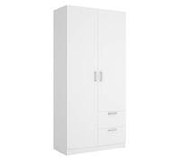 Mobelcenter - Armario 2 Puertas 2 Cajones Maxi - Armario Matrimonio o Juvenil 215 cm de Altura - Acabado Color Blanco - Medidas: Ancho: 100 cm x Fondo: 52 cm x Alto: 215 cm - (1210)