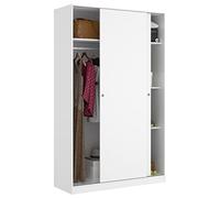 Mobelcenter, Armario 2 Puertas Correderas Matrimonio o Juvenil con 3 estantes y Barra de Colgar, Color Blanco Brillo, Medidas: Ancho: 120 cm x Fondo: 50 cm x Alto: 204 cm (1353)
