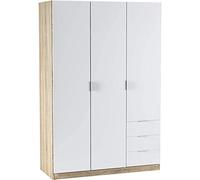 Mobelcenter - Armario 3 Puertas 3 Cajones - Armario Matrimonio Acabado Color Blanco Artik y Roble Canadian - Medidas: Ancho: 121 cm x Fondo: 52 cm x Alto: 180 cm - (0984)