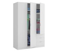MOBELCENTER - Armario 3 Puertas y 3 cajones - Armario 180 (Alto) x 121 (Ancho) x 52 (Fondo) cm - Armario Blanco - (1230)