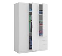 Mobelcenter - Armario 3 Puertas y 3 cajones - Medidas: 180 (Alto) x 121 (Ancho) x 52 (Fondo) cm - Armario Blanco - (1230)