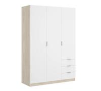 MOBELCENTER - Armario Matrimonio 3 Puertas 3 Cajones - Color Blanco Artik y Roble Canadian - Ancho: 121 cm x Fondo: 52 cm x Alto: 180 cm - (0984)
