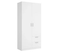 MOBELCENTER - Armario Matrimonio o Juvenil 2 Puertas 2 Cajones Maxi - Color Blanco - Medidas: Ancho: 100 cm x Fondo: 52 cm x Alto: 215 cm - (1210)