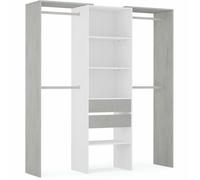 Habitdesign Armario Vestidor con 2 Cajones, Vestidor con Barras y Baldas, Acabado en Blanco Artik y Gris Cemento, Medidas: 179 cm (Ancho) x 202 cm (Alto) x 50 cm (Fondo)