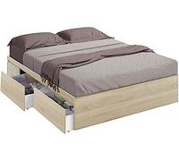 Mobelcenter, Cama de Matrimonio con 4 cajones Kendra para colchones de 150x190 cm, Color Roble Canadian, Medidas: Ancho: 156 cm x Fondo: 196 cm x Alto: 37 cm (Roble Canadian) (1104)