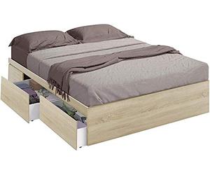 Mobelcenter, Cama de Matrimonio con 4 cajones Kendra para colchones de 150x190 cm, Color Roble Canadian, Medidas: Ancho: 156 cm x Fondo: 196 cm x Alto: 37 cm (Roble Canadian) (1104)
