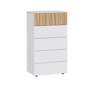 MOBELCENTER - Cómoda Dormitorio 5 cajones - Color Blanco Artik y Natur - 61 cm Ancho x 109 cm Alto x 40 cm Fondo (1424)