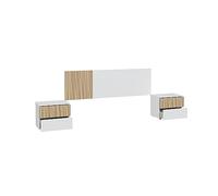 Mobelcenter, Conjunto Cabezal y 2 Mesitas Dormitorio Ethna, Cabecero y Mesitas para Cama de Matrimonio, Color Blanco Artik y Natur, Medidas: Ancho: 266 cm x Fondo: 34 cm x Alto: 91 cm (1428)