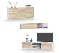 Mobelcenter, Conjunto de Salón Zaiken Plus, Incluye Mueble de Salón, con módulo Inferior y módulo Superior, y Aparador Bufet Comedor, Acabado Color Roble Canadian y Blanco Brillo (P0028)