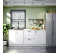 Mobelcenter, Conjunto Muebles de Cocina 200 cm Lume, Acabado en Roble Canadian, Blanco Brillo y Blanco Mate, Medidas: Ancho: 200 cm. x Fondo: 60 cm. x Alto: 90 cm. (P0093)