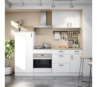 Mobelcenter, Conjunto Muebles de Cocina 220 cm Kaia, Acabado en Roble Canadian, Blanco Brillo y Blanco Mate, Medidas: Ancho: 220 cm. x Fondo: 60 cm. x Alto: 211 cm. (P0091)