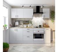 Mobelcenter, Conjunto Muebles de Cocina 240 cm Alva, Acabado en Roble Canadian, Blanco Brillo y Blanco Mate, Medidas: Ancho: 240 cm. x Fondo: 60 cm. x Alto: 211 cm. (P0090)