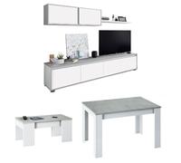 Mobelcenter, Conjunto Salón Cemento, Incluye Mueble de Salón, con módulo Superior y módulo Inferior, Mesa de Salón y Mesa de Centro, Acabado Color Blanco Artik y Cemento (P0041)
