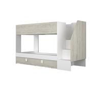 Mobelcenter, Litera con Cama Nido Reversible Easy 90x190 cm, Litera Juvenil para 3 Personas, Color Blanco y Cascina, Medidas: Ancho: 242,1 cm x Fondo: 97,4 cm x Alto: 150 cm (1602)