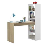 Habitdesign Escritorio con Estanteria Reversible, Mesa de Ordenador, Blanco Artik y Roble Canadian, Modelo Duplo, Medidas: 120 cm (Ancho) x 53 cm (Fondo) x 144 cm (Alto)