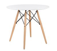 Mobelcenter, Mesa Redonda Tower Wood, Acabado Color Blanco con Patas en Color Haya, Medida: 80 cm de diámetro y 72 cm de Alto (0866)