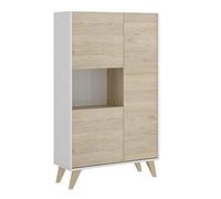 Mobelcenter - Mueble Aparador Alto 3 Puertas - Buffet Moderno - Armario Auxiliar Comedor - Acabado Color Blanco y Natural - Medidas: Ancho: 81 cm x Fondo: 43 cm x Alto: 135 cm - (1253)