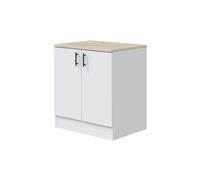 Mobelcenter, Mueble Bajo de Cocina para Fregadero, Módulo Bajo con 2 Puertas, Acabado Color Blanco Brillo y Roble Canadian, Medidas: Ancho: 80 cm x Fondo: 60 cm x Alto: 90 cm (1540)