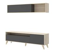 Mobelcenter - Mueble de salón Comedor, módulo TV + Estante, Color Natural y Grafito, Medidas: 180x51x41 cm de Fondo - (1055)