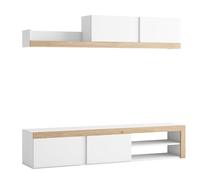 Mobelcenter, Mueble de Salón Fly 180, Módulo TV, Módulo Superior y Estante, Acabado en Color Blanco Mate y Naturale, Medidas: Ancho: 180 cm x Alto: 37,5 cm x Fondo: 39,6 cm (1448)