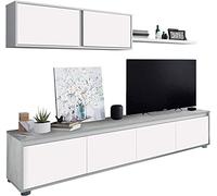 Mobelcenter - Mueble de Salón Moderno Alida - Módulo TV, Módulo Superior y Estante - Acabado en Color Blanco Artik y Cemento - Medidas: Ancho: 200 cm x Alto: 43 cm x Fondo: 41 cm - (1089)